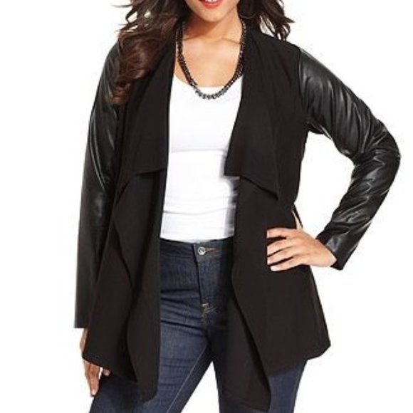 Only Black Mindy Long Sleeve Blazer w Faux Leather - Picture 1 of 7